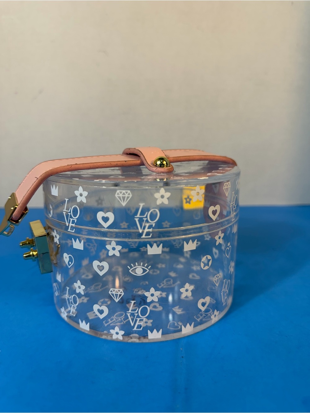 Clear Acrylic Vanity Case with Pink Strap - LOVE Print